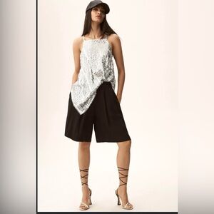 Anthropologie Top Blue Silver Sequins Asymmetrical Tank Blouse Party SZ XS  NWOT